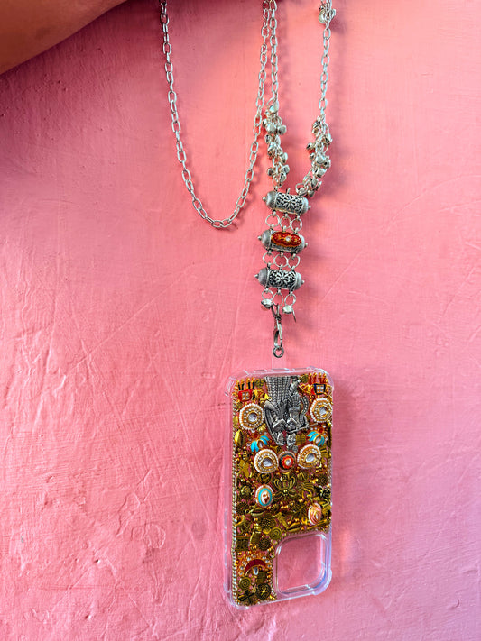 RADHA KRISHNA AND KUNDAN WORK PHONE COVER with DETACHABLE SLING ✨