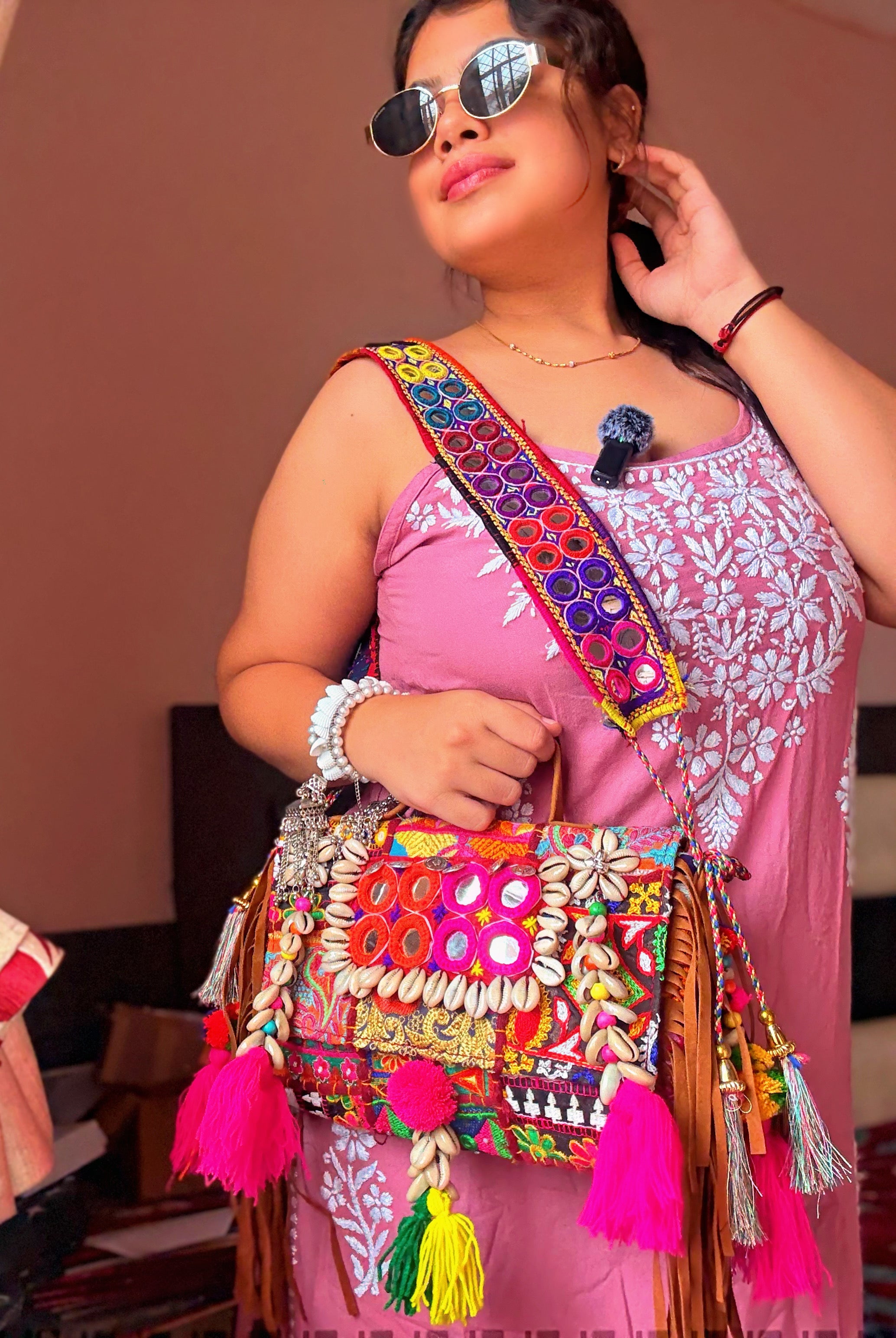 ANJANI BOHO BAG WITH FULLY HANDEMBROIDERED MIRROR WORK BELT ✨🪷