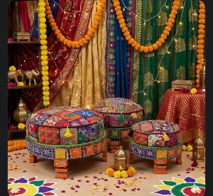 Mehfil Baithak – Handcrafted Patchwork Ottoman style Stool