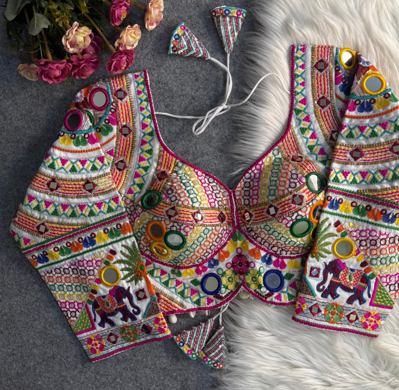 SHRREYA - LONG SLEEVES NAVRATRI MIRROR WORK BOHO BLOUSE ✨freesize till 38