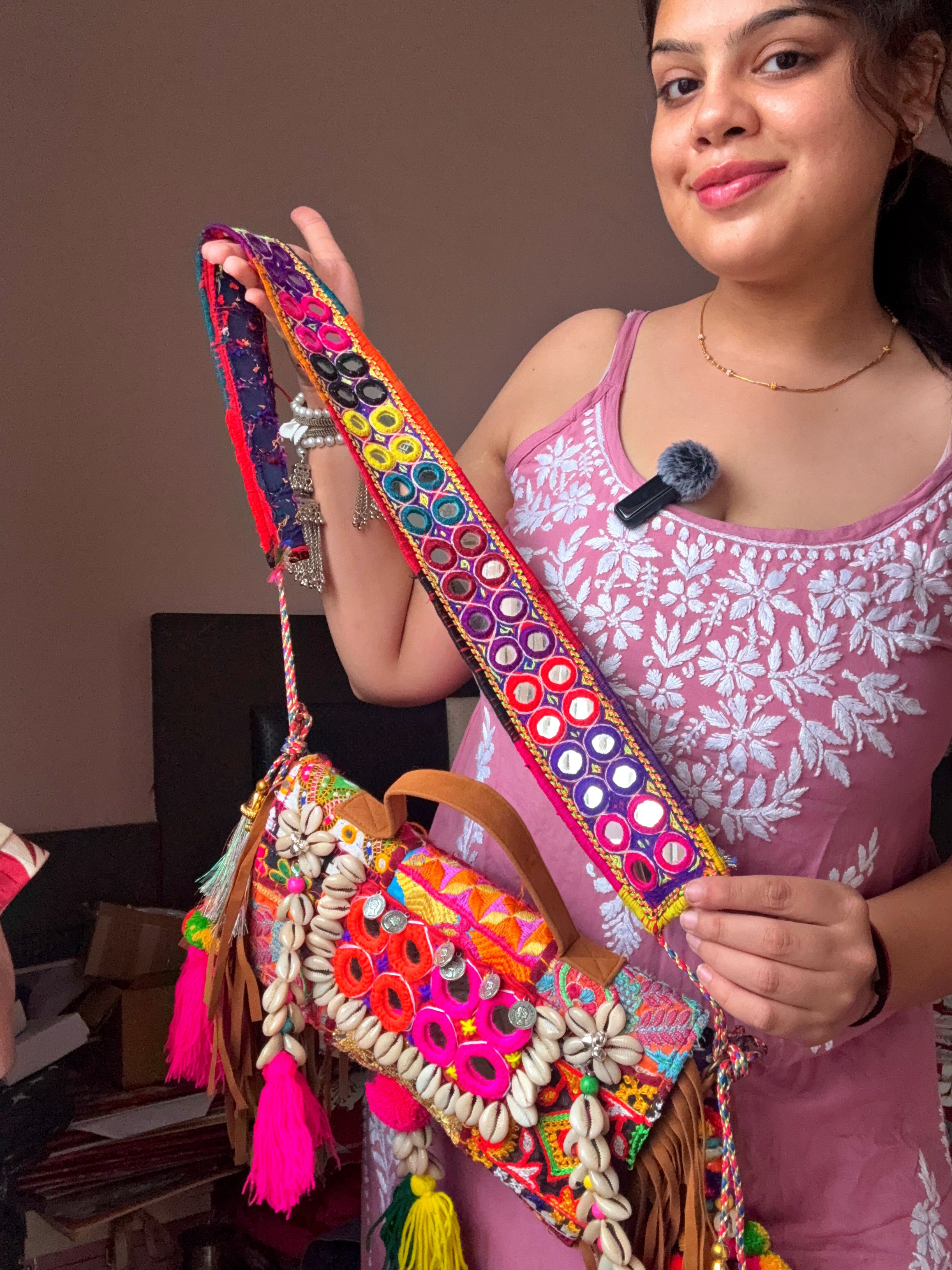 ANJANI BOHO BAG WITH FULLY HANDEMBROIDERED MIRROR WORK BELT ✨🪷