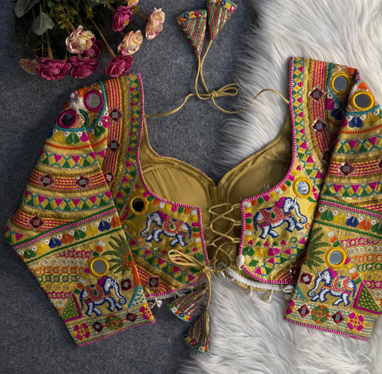 SHRREYA - LONG SLEEVES NAVRATRI MIRROR WORK BOHO BLOUSE ✨freesize till 38