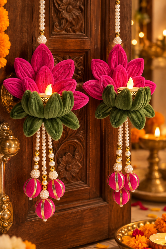 Floral diya hangings (with light- set of 2 )