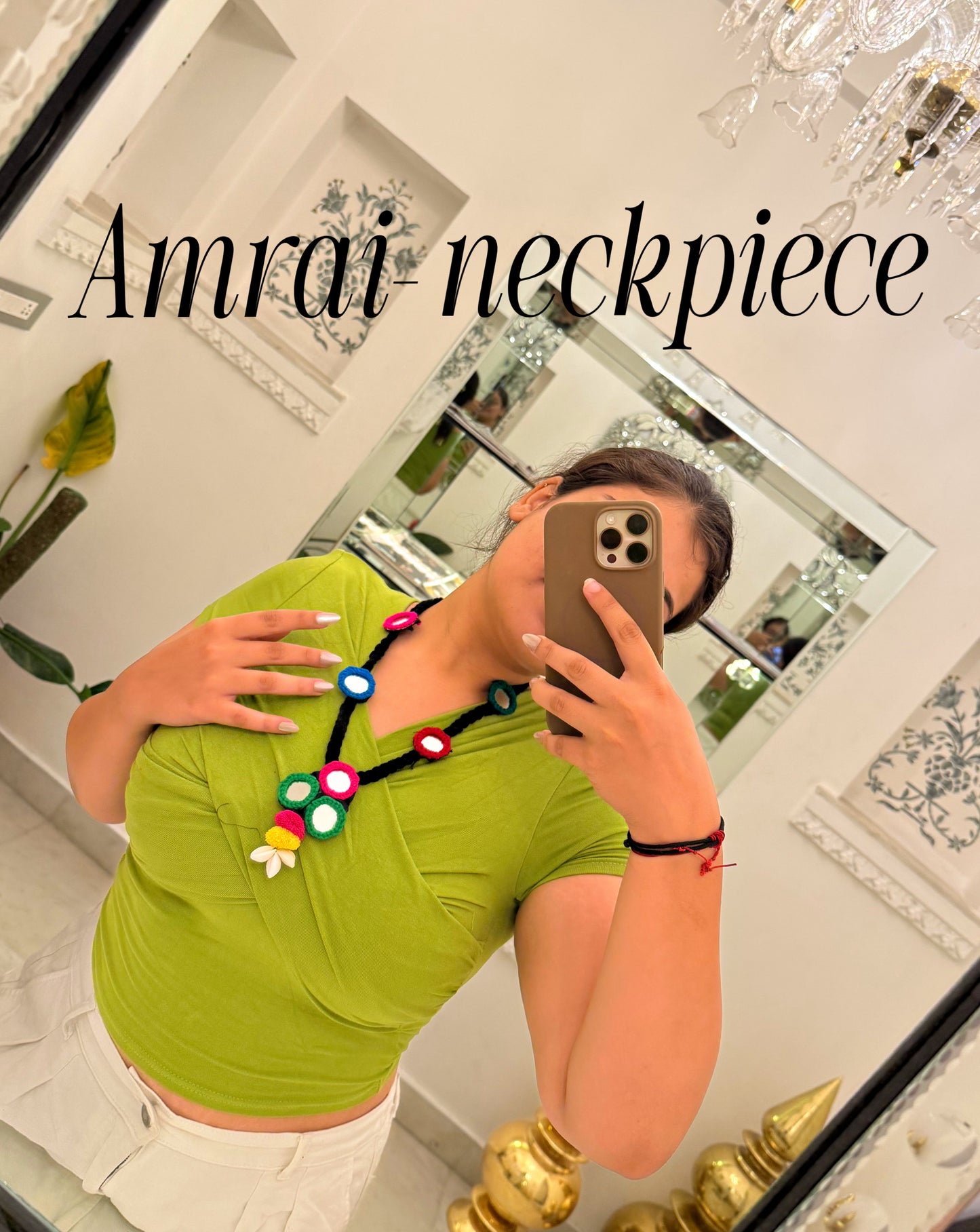 Amrai neckpiece with mirror and shell work