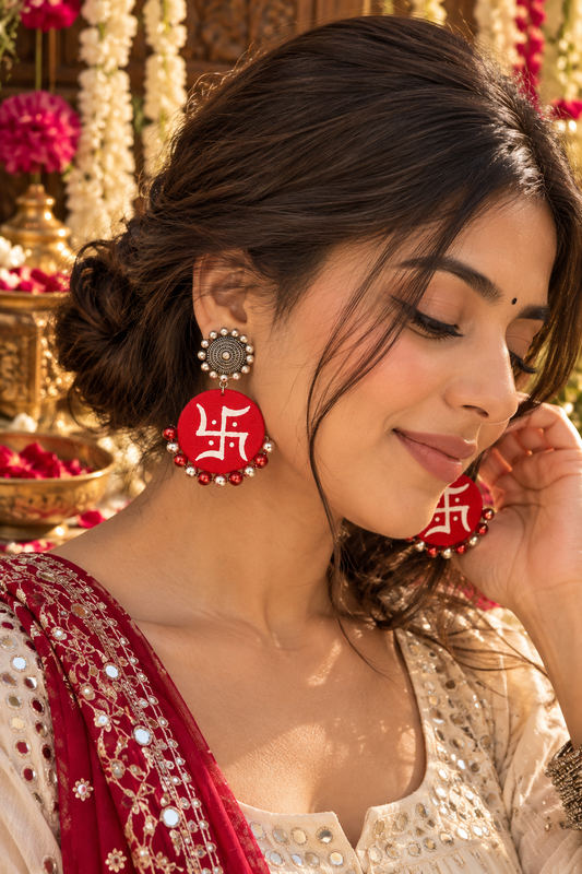 Swastik handpainted earrings
