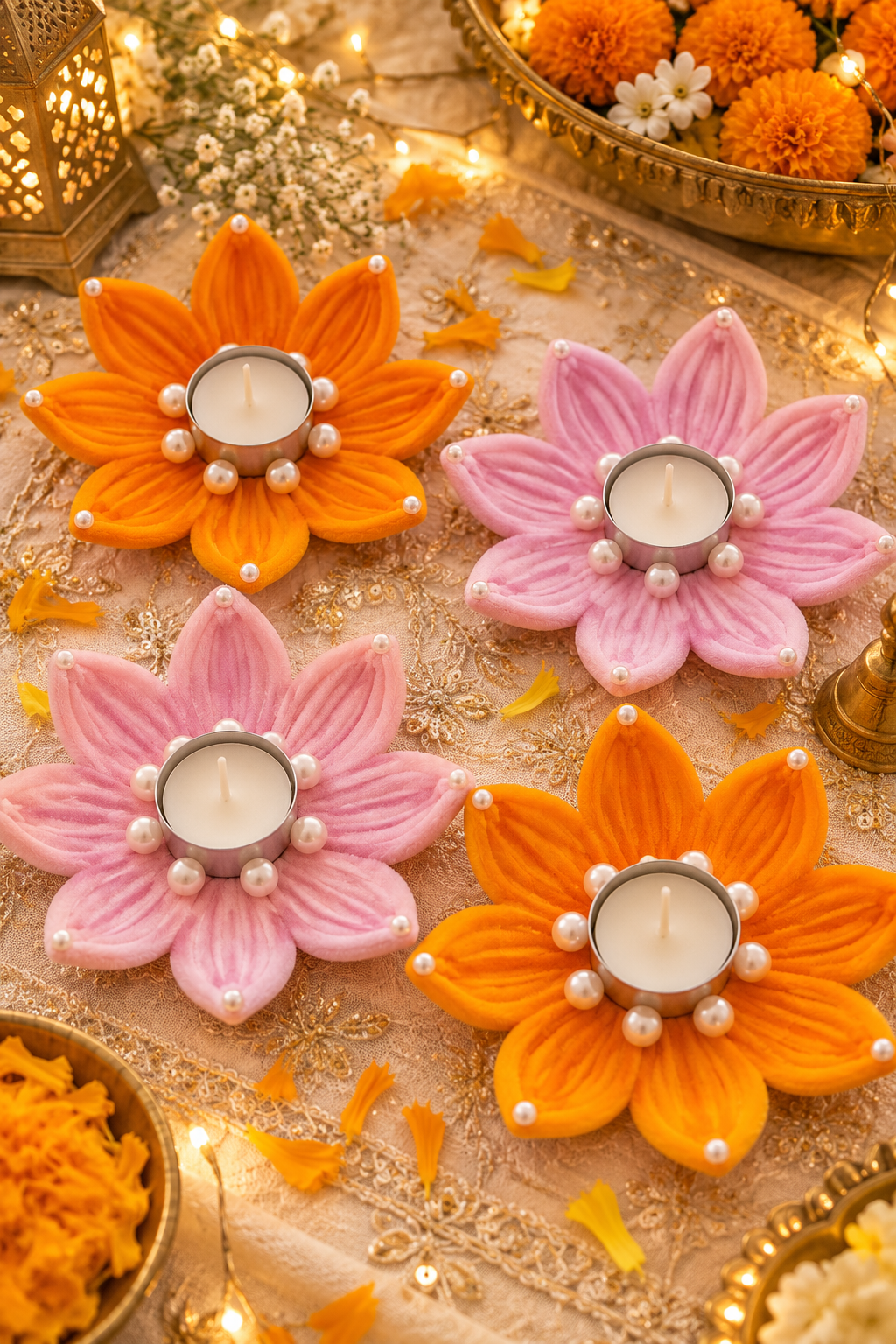 Floral diya set of 4