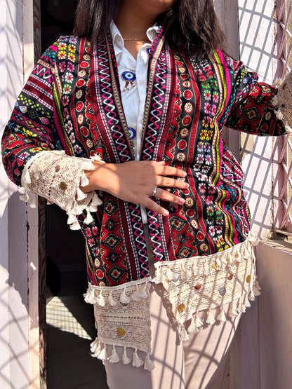 BOHO DRAPE JACKET - MAROON MOSIAC ♥️🥀