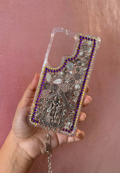 Radha-no-Krushn phone cover with silver sling & lanyard