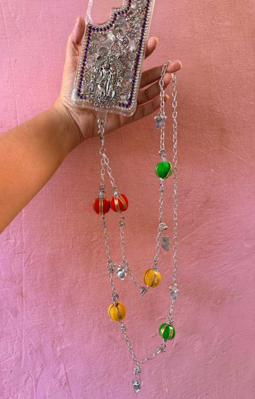 Radha-no-Krushn phone cover with silver sling & lanyard