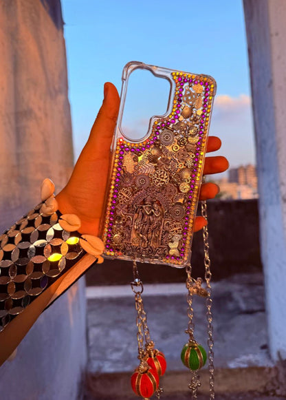 Radha-no-Krushn phone cover with silver sling & lanyard