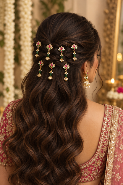 Lotus kundan pins (set of 8)