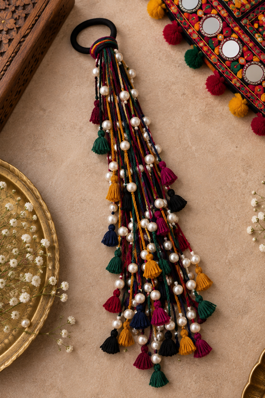 Navratri Pearl boho hairtie