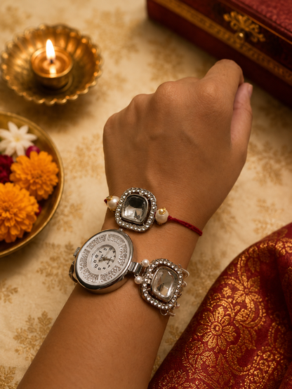Silver Kashmiri rakhi watch pair ✨