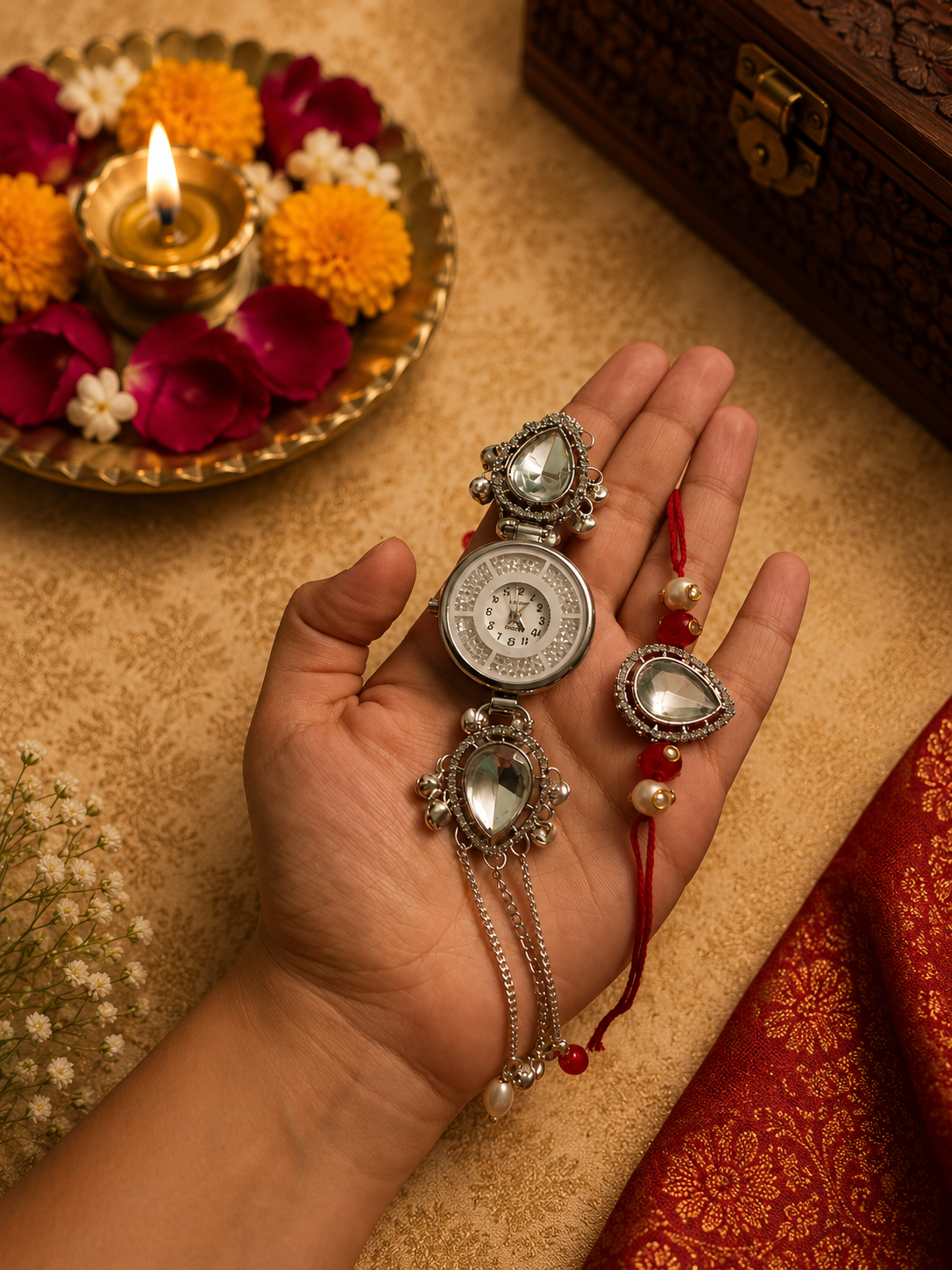 Silver Rakhi pair design 02