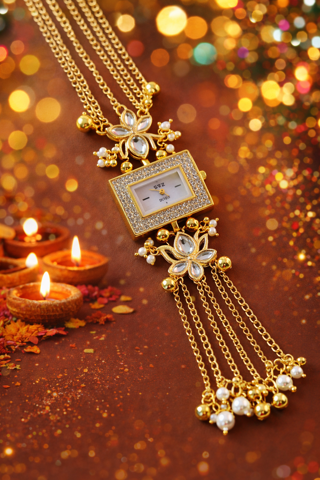 SUNDARI- Lotus kundan watch