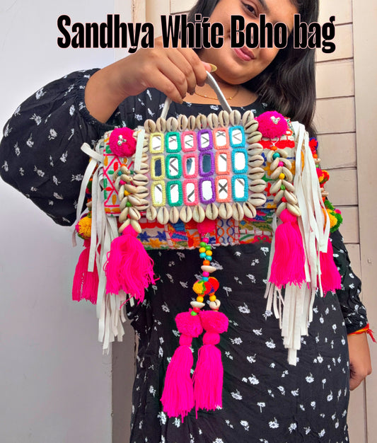 Sandhya White Boho bag with heavy work belt 🤍