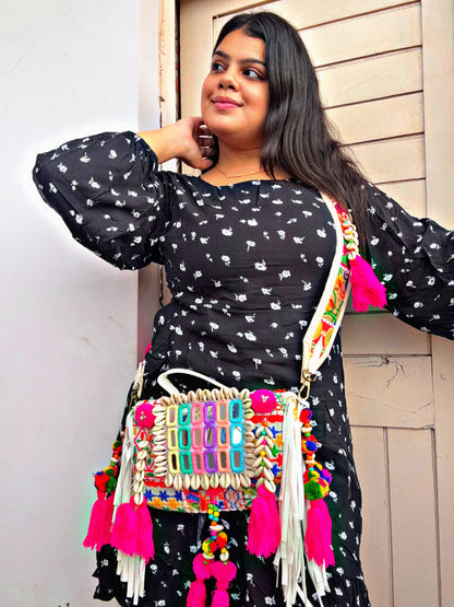 Sandhya White Boho bag with heavy work belt 🤍
