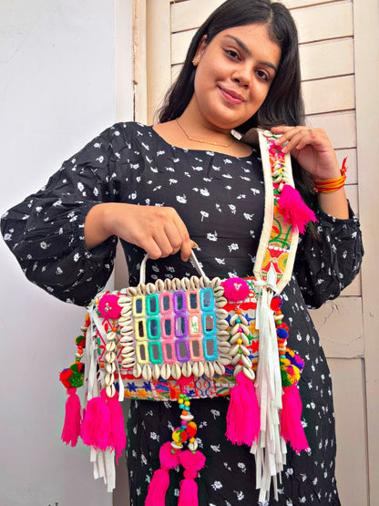 Sandhya White Boho bag with heavy work belt 🤍
