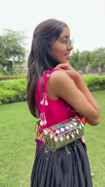 PIHU- Dholki STYLE BRASS CLUTCH WITH KUTCHI WORK 🪞